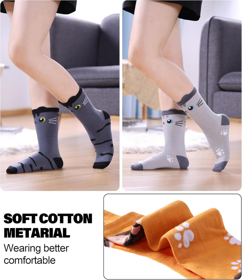 SDBING Womens Cat Socks Cute Gifts Animal Soft Breathable Thin Cotton Casual Crew Socks 5 Pairs - Image 2